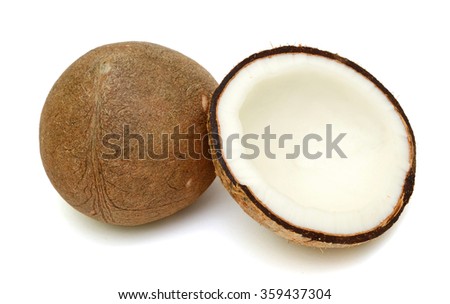 Coconut with half isolated on white Background