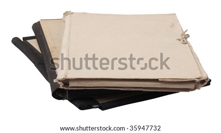 stack of old folders isolated on white background with clipping path
