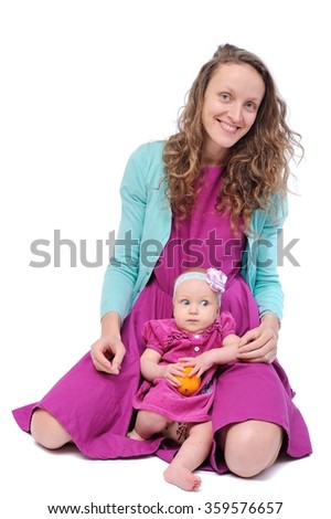 
happy mother with a baby on a white background/happy mother with a baby on a white background; isolated; Happy Family