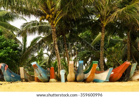 Colorful boats on the Mirissa Beach, Sri Lanka