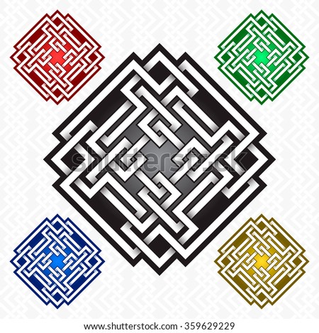 Cruciform rhombus logo template in Celtic knots style. Tribal tattoo symbol. Silver ornament for jewelry design and samples of other colors.