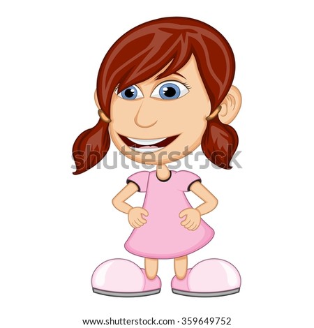 Little girl wearing a pink dress cartoon vector illustration