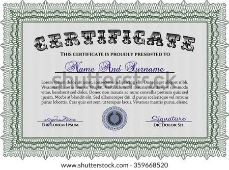 Sample certificate or diploma. Diploma of completion.Superior design. With complex linear background. 