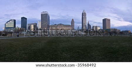 Downtown Cleveland, Ohio at sunset.