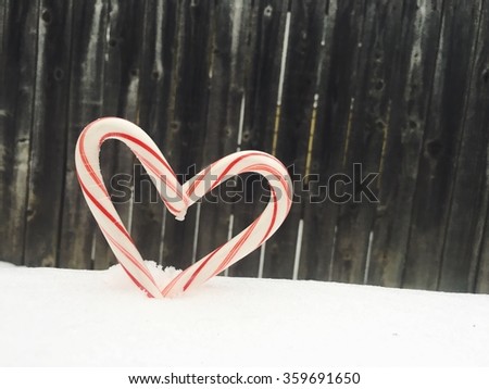 Candy Cane Heart with weathered Fence background
