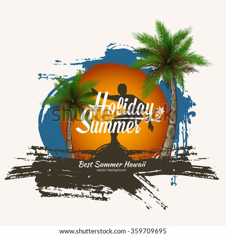 Palm trees grunge summer background. Print for t-shirt and poster summer party