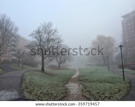Fog and sub zero temperatures in Stockholm, Sweden on November 26, 2014.