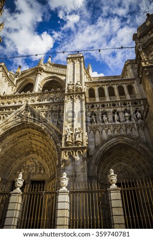 majestic Cathedral of Toledo Gothic style, with walls full of religious sculptures