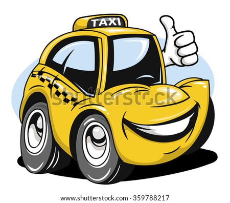 Cartoon taxi car giving a thumbs up