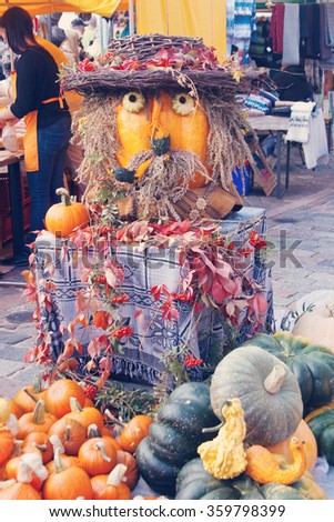Pumpkins on the seasonal market in Latvia