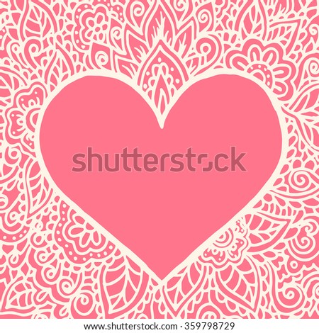Happy Valentines Day congratulation card with mandala ornament. Vector illustration