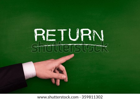 Businessman pointing RETURN word on blackboard