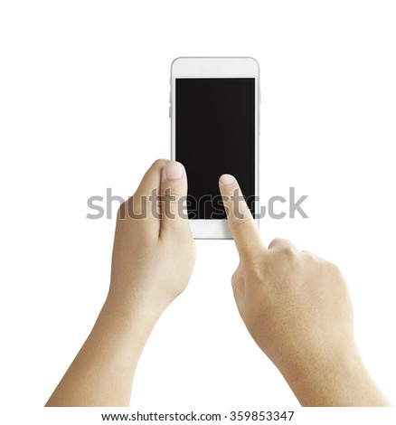 Isolated male hands holding the phone in white background 