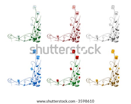 Flower pattern for design of corners. A vector. Six color variations.