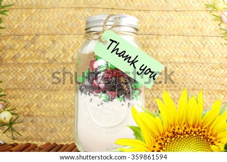 thank you letter tag or label with sun flower and mason jar 