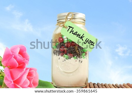 thank you letter tag or label with flower and mason jar 