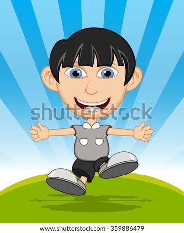 The boy running and laughing cartoon