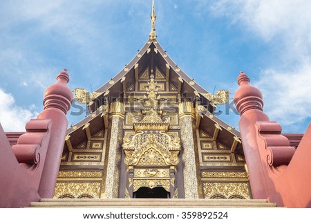 Beautiful temple and blue sky clouds background.