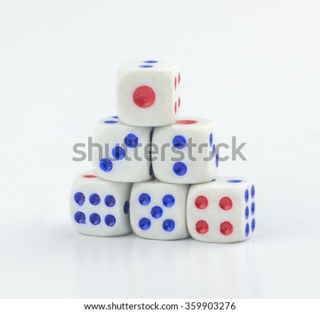 White dice stacking with close up view