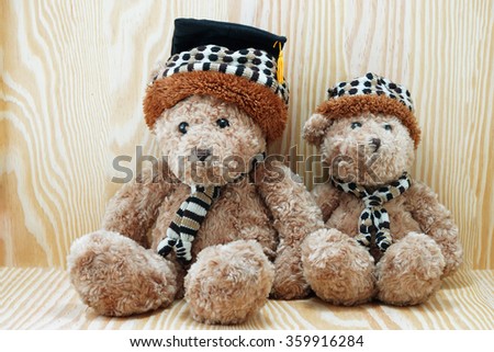 two brown bear doll wood background