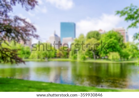 Defocused background of the Boston Public Garden. Intentionally blurred post production for bokeh effect