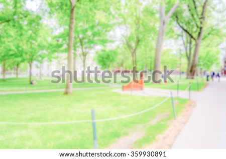 Defocused background of a typical university campus. Intentionally blurred post production for bokeh effect