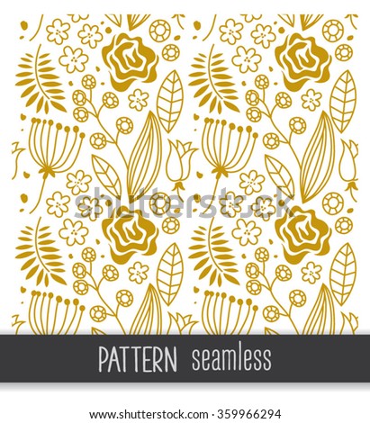 Seamless vector flowers pattern, background, texture, wallpaper. Line style. Drawing and illustration. 