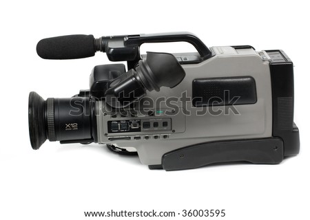 Professional camcorder isolated on white background