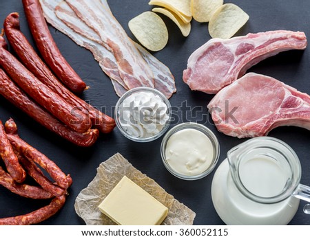 Sources of saturated fats Royalty-Free Stock Photo #360052115
