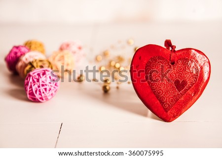 Valentines Day Heart on White Wooden Background
