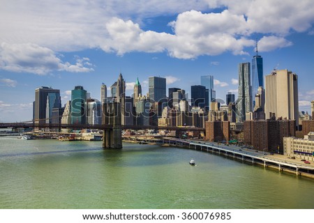 East River, Brooklyn Bridge, and Financial District, New York