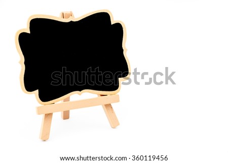 Wooden easel mini blackboard, left hand side view, isolated on white, with clipping path, copy space available