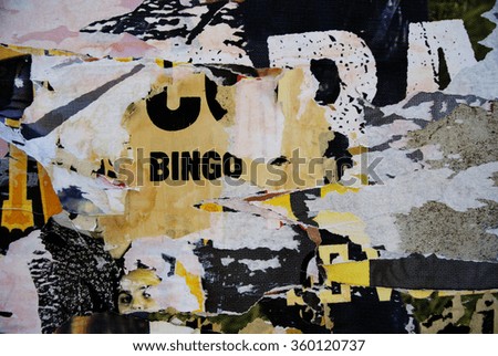 Photo of urban collage background or typography paper texture with bingo word