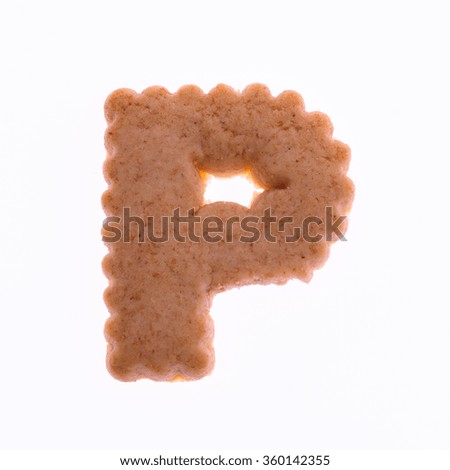 P alphabet ginger cookie isolated on white background.