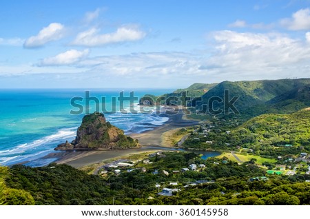 Piha beach which is located at the West Coast in Auckland,New Zealand. Royalty-Free Stock Photo #360145958