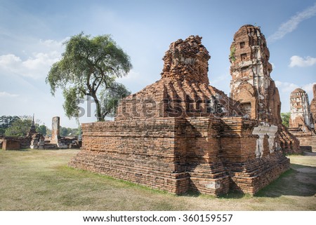 Light and Shadow picture of The ruins of pagoda at Wat Mahathat temple, Ayutthaya Province, Thailand