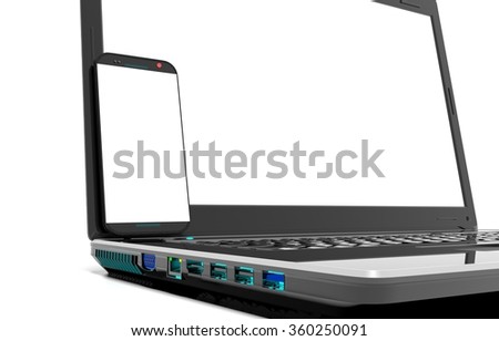 laptop and mobile phone on a white background