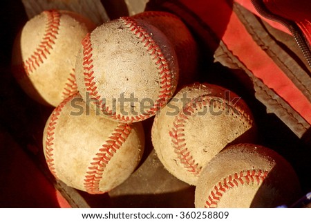 Baseball Used Ball Lie in a Sports Bag. Picture, Photo