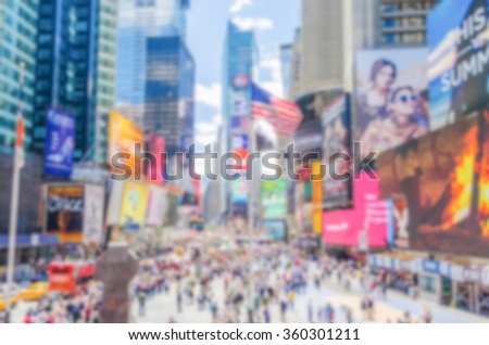 Defocused background of Times Square in New York City. Intentionally blurred post production for bokeh effect