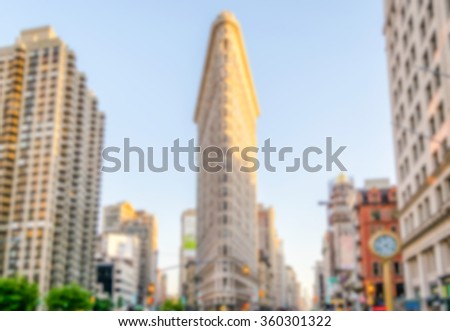 Defocused background of the Flatiron Building, New York City. Intentionally blurred post production for bokeh effect