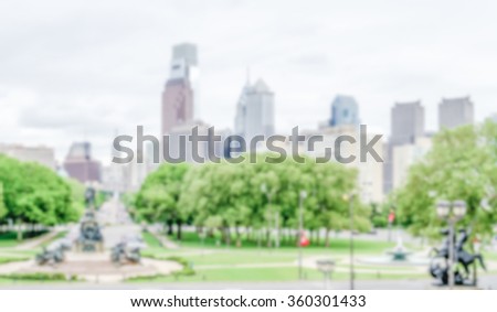 Defocused background of Philadelphia Skyline. Intentionally blurred post production for bokeh effect