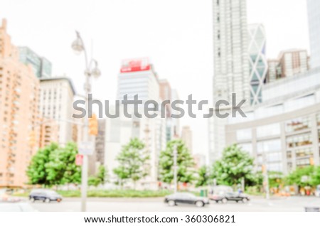 Defocused background of Columbus Circle in New York City. Intentionally blurred post production for bokeh effect