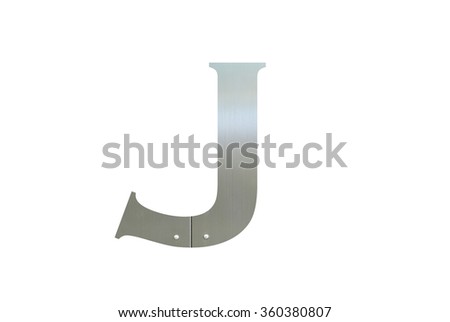 Alphabet from silver Metal with nut isolated on white background, Letter J