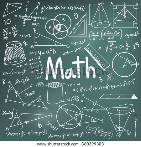 Math theory and mathematical formula equation doodle handwriting icon in blackboard background with hand drawn model used for school education and document decoration, create by vector Royalty-Free Stock Photo #360399383