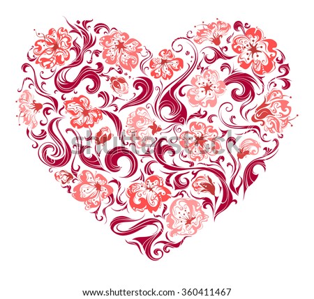 Floral heart. Heart of ornate flowers and swirls isolated on white background. For your Valentine'Ã¢?Â¬Ã¢?Â¢s or wedding design. 