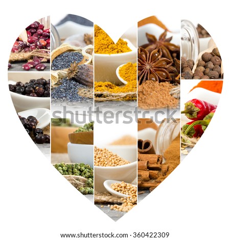 Photo of colorful spice mix with heart shape