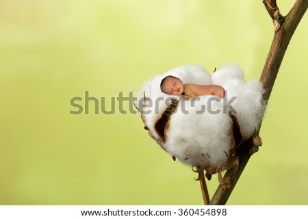Little sleeping newborn baby photoshopped into a soft cotton ball