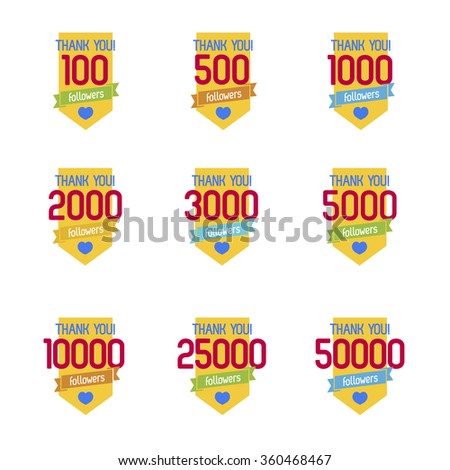 Thank you for followers color label set. Flat style design illustration icon.