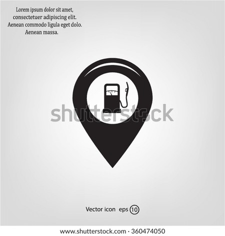 Map pointer with gas station icon. Vector illustration.