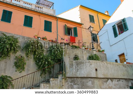 Picturesque buildings in the tourist centre of Marciana Marina on Elba Island, Italy